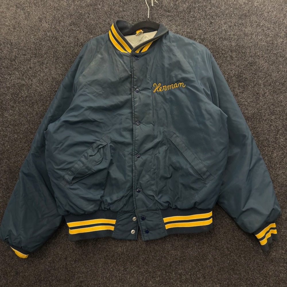Vintage 70s Pla-Jac Dunbrooke Whitnall Diving Bomber Jacket Navy Chain Stitch L